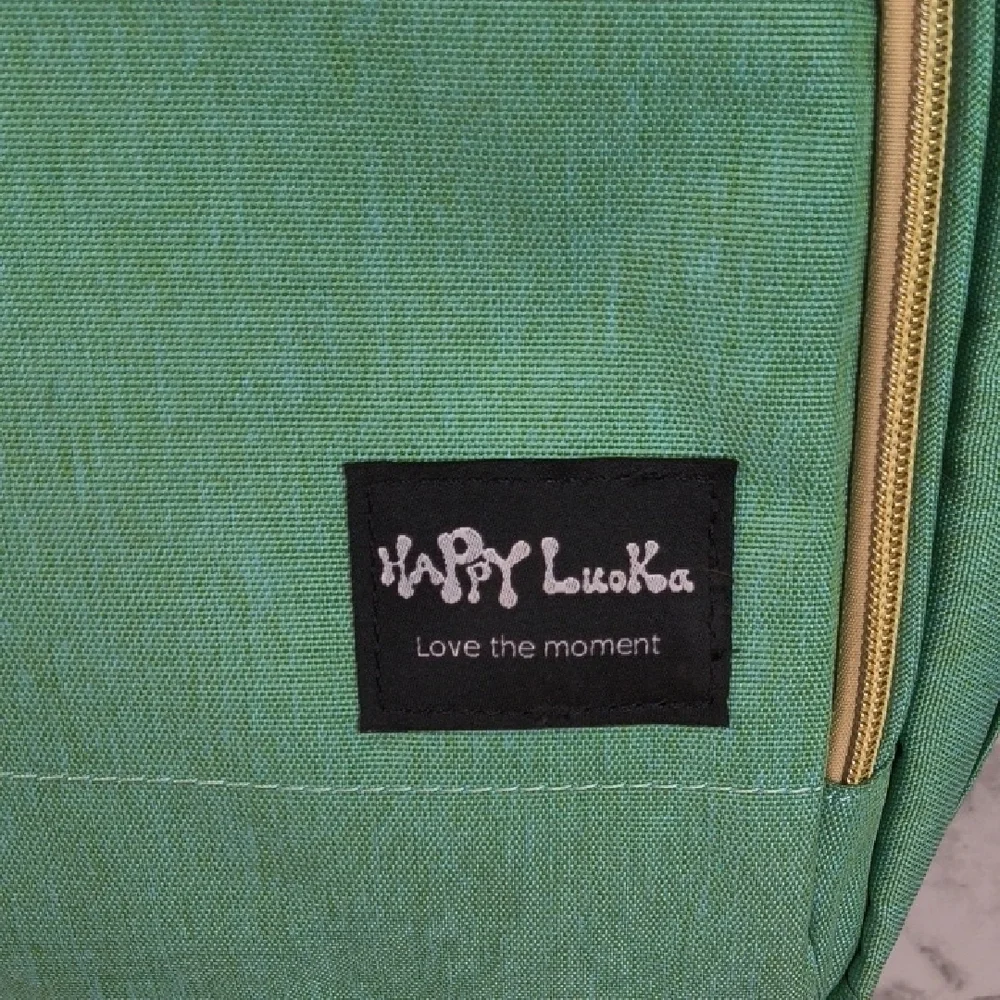 Happy Luoka Green Diaper Backpack W/ Changing Station, Multiple Pockets